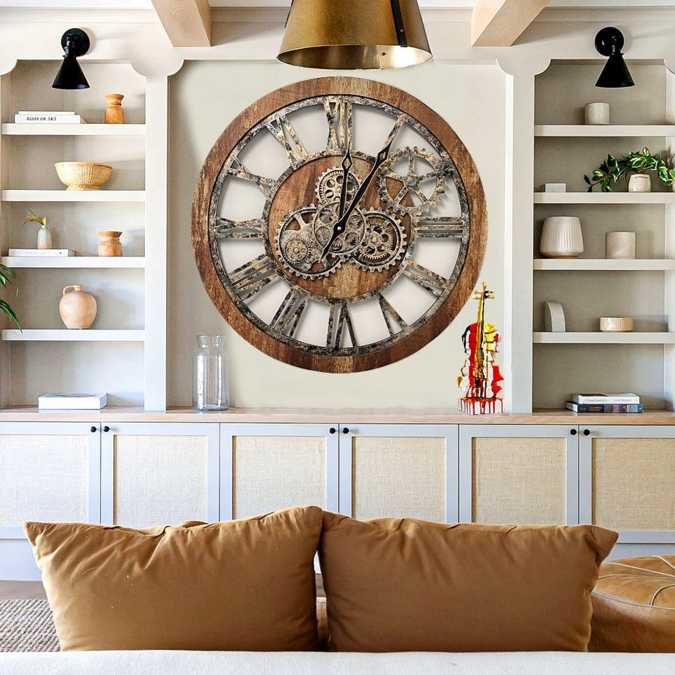 AMERICA LINE WALL CLOCK ROUND 24 INCH VINTAGE BROWN – The Gears Clock