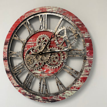 HORLOGE MURALE AVEC VRAIS ENGRENAGES MOBILES 24 POUCES ROUGE LAVE