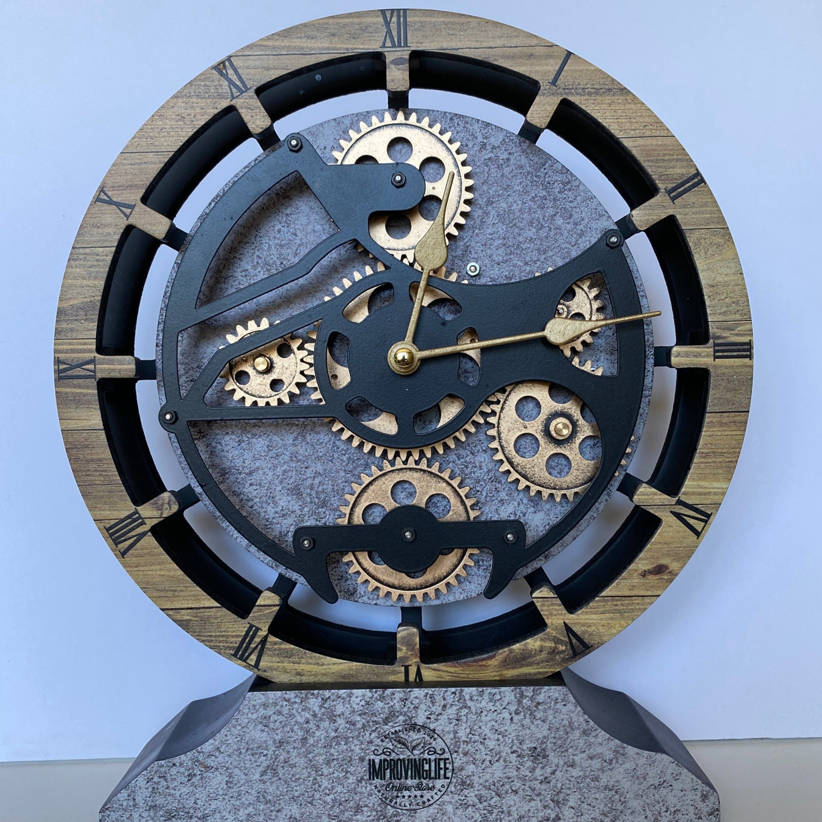 CANADA LINE DESK CLOCK ROUND (HYBRID WALL) 10 INCH WOOD & STONE – The ...