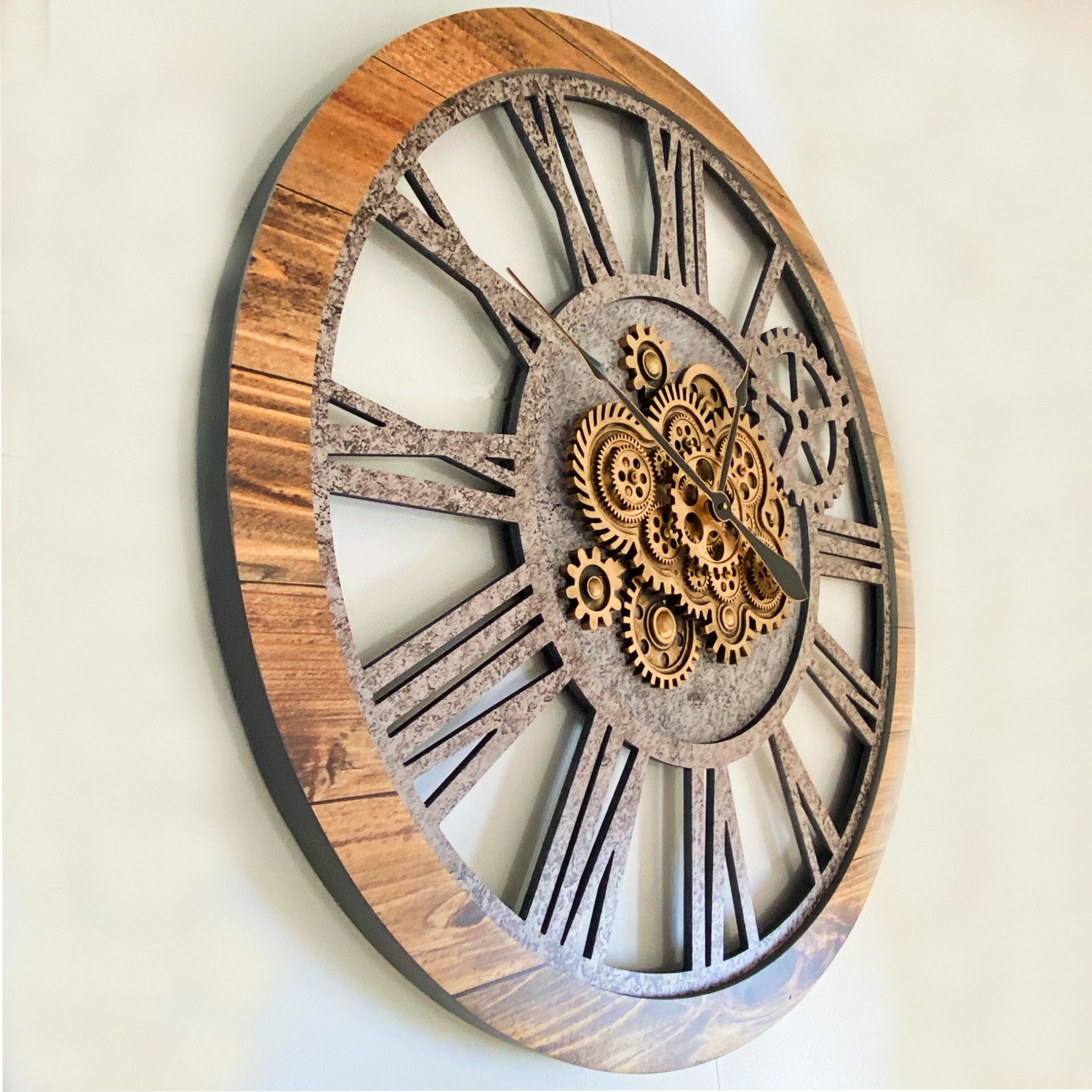 WALL CLOCK 36 INCH WOOD & STONE