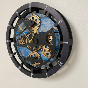 HORLOGE DE BUREAU/MURALE CONVERTIBLE AVEC VRAIS ENGRENAGES MOBILES 10 POUCES VERT AQUA