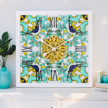 HORLOGE DE BUREAU/MURALE CONVERTIBLE AVEC VRAIS ENGRENAGES MOBILES 10 POUCES VERT AQUA