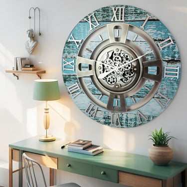 ENGLAND LINE WALL CLOCK ROUND 24 INCH AQUA GREEN