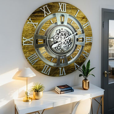 ENGLAND LINE WALL CLOCK ROUND 24 INCH GOLD ANTIQUE