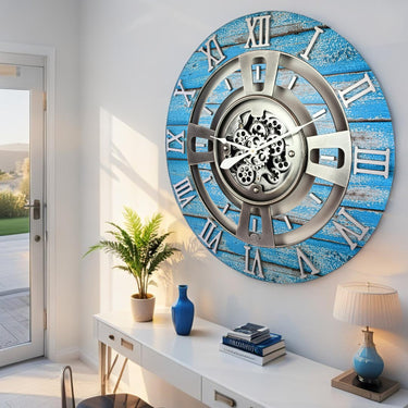 ENGLAND LINE WALL CLOCK ROUND 24 INCH OCEAN BLUE
