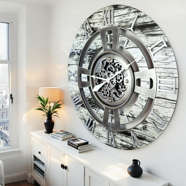 ENGLAND LINE WALL CLOCK ROUND 36 INCH GREY & WHITE