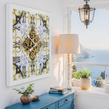 HORLOGE DE BUREAU/MURALE CONVERTIBLE AVEC VRAIS ENGRENAGES MOBILES 10 POUCES VERT AQUA