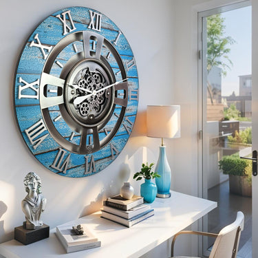 ENGLAND LINE WALL CLOCK ROUND 24 INCH OCEAN BLUE