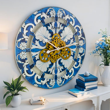 HORLOGE DE BUREAU/MURALE CONVERTIBLE AVEC VRAIS ENGRENAGES MOBILES 10 POUCES VERT AQUA