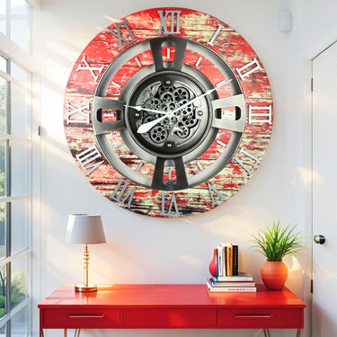 ENGLAND LINE WALL CLOCK ROUND 24 INCH RED LAVA