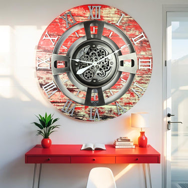 ENGLAND LINE WALL CLOCK ROUND 24 INCH RED LAVA