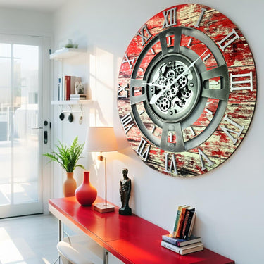 ENGLAND LINE WALL CLOCK ROUND 24 INCH RED LAVA