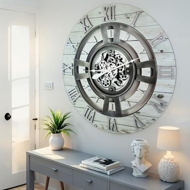 ENGLAND LINE WALL CLOCK ROUND 24 INCH WHITE FARMHOUSE