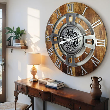 ENGLAND LINE WALL CLOCK ROUND 24 INCH VINTAGE BROWN