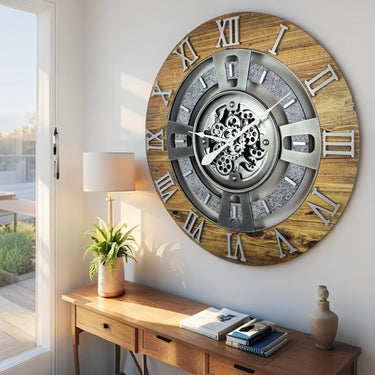 ENGLAND LINE WALL CLOCK ROUND 24 INCH WOOD & STONE