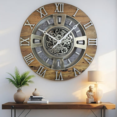 ENGLAND LINE WALL CLOCK ROUND 24 INCH WOOD & STONE