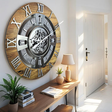 ENGLAND LINE WALL CLOCK ROUND 24 INCH WOOD & STONE