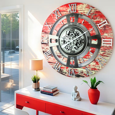 ENGLAND LINE WALL CLOCK ROUND 24 INCH RED LAVA