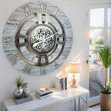 ENGLAND LINE WALL CLOCK ROUND 24 INCH SILVER GREY