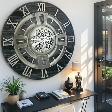 ENGLAND LINE WALL CLOCK ROUND 24 INCH VINTAGE BLACK