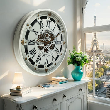 BELGIUM LINE WALL CLOCK ROUND 26 INCH WHITE