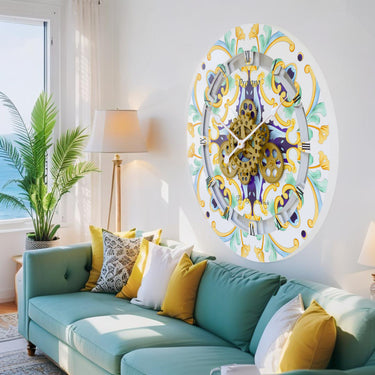 HORLOGE DE BUREAU/MURALE CONVERTIBLE AVEC VRAIS ENGRENAGES MOBILES 10 POUCES VERT AQUA