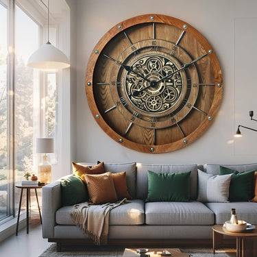 FRANCE LINE WALL CLOCK ROUND 32 INCH VINTAGE BROWN