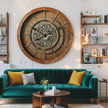 FRANCE LINE WALL CLOCK ROUND 32 INCH VINTAGE BROWN