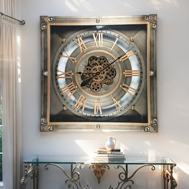 LUXEMBOURG LINE WALL CLOCK SQUARE 32 INCH "BIRKELT" BRONZE-ANTIQUE