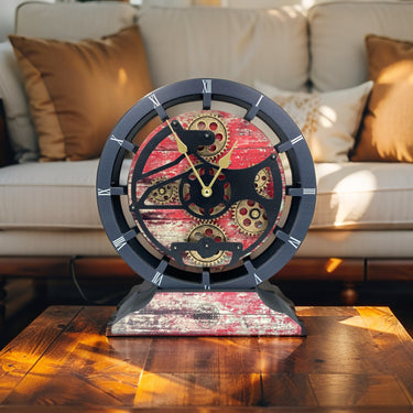 CANADA LINE DESK CLOCK ROUND (HYBRID WALL) 10 INCH RED LAVA