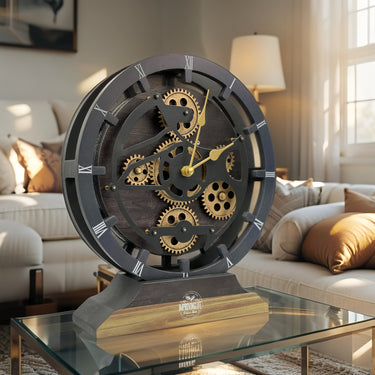 CANADA LINE DESK CLOCK ROUND (HYBRID WALL) 10 INCH VINTAGE BLACK