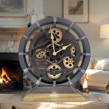 CANADA LINE DESK CLOCK ROUND (HYBRID WALL) 10 INCH VINTAGE BLACK