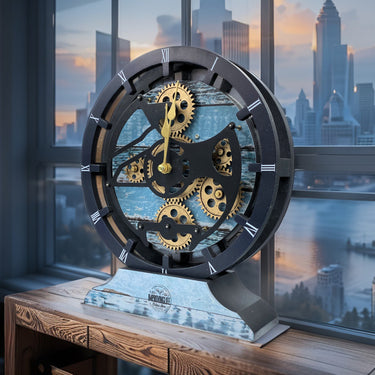 HORLOGE DE BUREAU/MURALE CONVERTIBLE AVEC VRAIS ENGRENAGES MOBILES 10 POUCES VERT AQUA