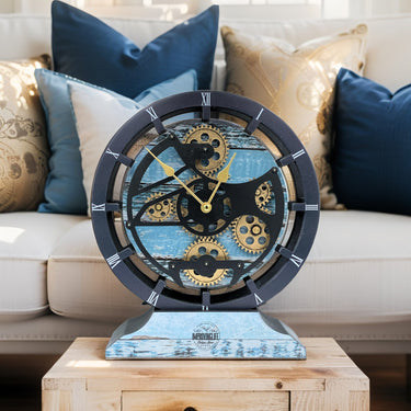 HORLOGE DE BUREAU/MURALE CONVERTIBLE AVEC VRAIS ENGRENAGES MOBILES 10 POUCES VERT AQUA