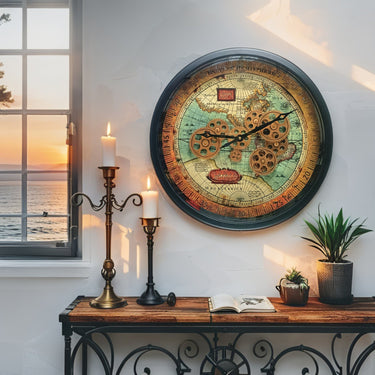 PORTUGAL LINE WALL CLOCK ROUND 18 INCH "COIMBRA" BLACK-ANTIQUE
