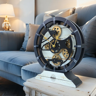 HORLOGE DE BUREAU/MURALE CONVERTIBLE AVEC VRAIS ENGRENAGES MOBILES 10 POUCES BEIGE DU DÉSERT