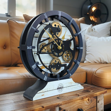 HORLOGE DE BUREAU/MURALE CONVERTIBLE AVEC VRAIS ENGRENAGES MOBILES 10 POUCES BEIGE DU DÉSERT