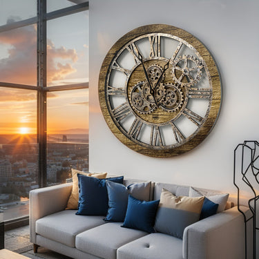 AMERICA LINE WALL CLOCK ROUND 24 INCH GOLD ANTIQUE