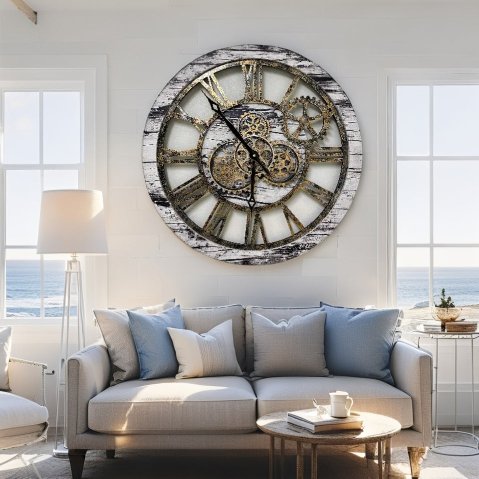 AMERICA LINE WALL CLOCK ROUND 24 INCH GREY & WHITE – The Gears Clock