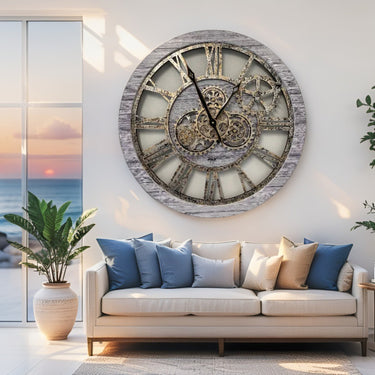 AMERICA LINE WALL CLOCK ROUND 24 INCH SILVER GREY