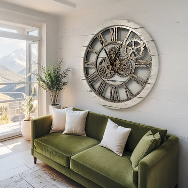 AMERICA LINE WALL CLOCK ROUND 24 INCH WHITE FARMHOUSE