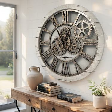 AMERICA LINE WALL CLOCK ROUND 24 INCH WHITE FARMHOUSE