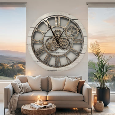 AMERICA LINE WALL CLOCK ROUND 24 INCH WHITE FARMHOUSE