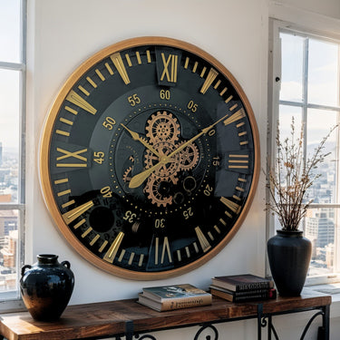 FINLAND LINE WALL CLOCK ROUND 32 INCH "TAMPERE" BROWN-BLACK