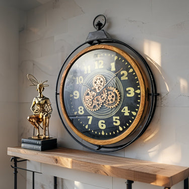 FINLAND LINE WALL CLOCK ROUND 28 INCH "HELSINKI" WOOD-BLACK