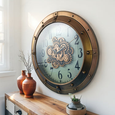 GERMANY LINE WALL CLOCK ROUND 32 INCH "COLOGNE" BRASS-COPPER