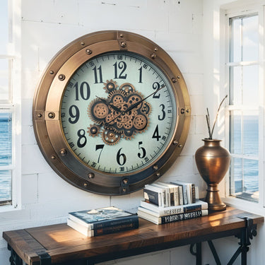 GERMANY LINE WALL CLOCK ROUND 32 INCH "COLOGNE" BRASS-COPPER