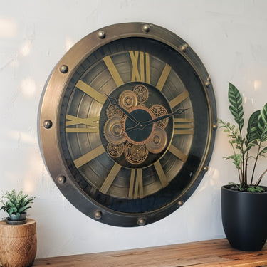 GERMANY LINE WALL CLOCK ROUND 26 INCH "BERLIN" GREY-COPPER"