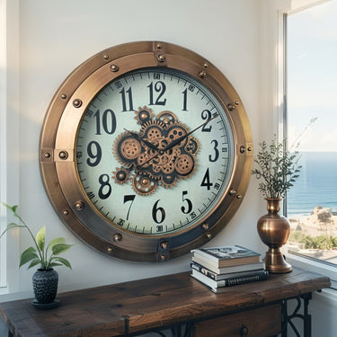 GERMANY LINE WALL CLOCK ROUND 32 INCH "COLOGNE" BRASS-COPPER