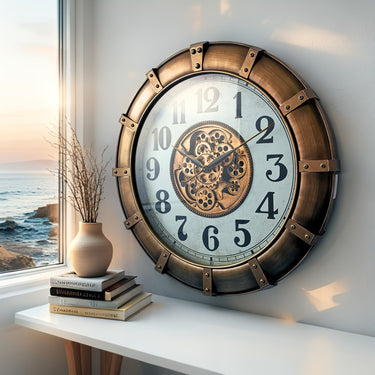 GERMANY LINE WALL CLOCK ROUND 32 INCH "STUTTGART" SILVER-WHITE